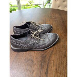 Mens Leather Wingtip Oxford Shoes Size 9.5 Gray Lace-Up Perforated Detailing Dur